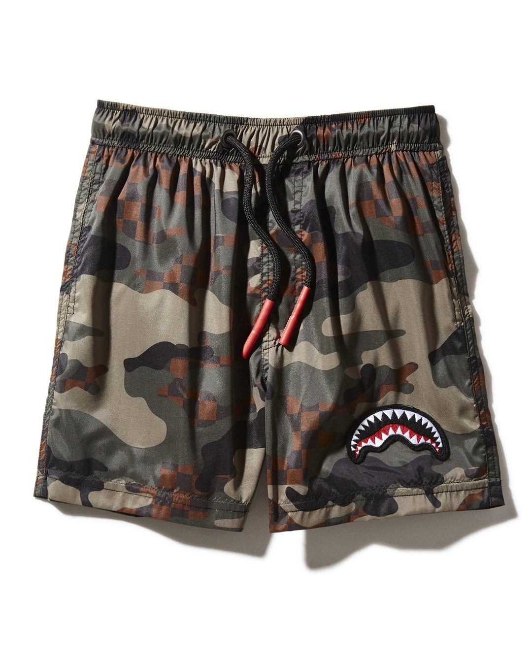 KIDS CAMO CHECKERED SWIM TRUNKS